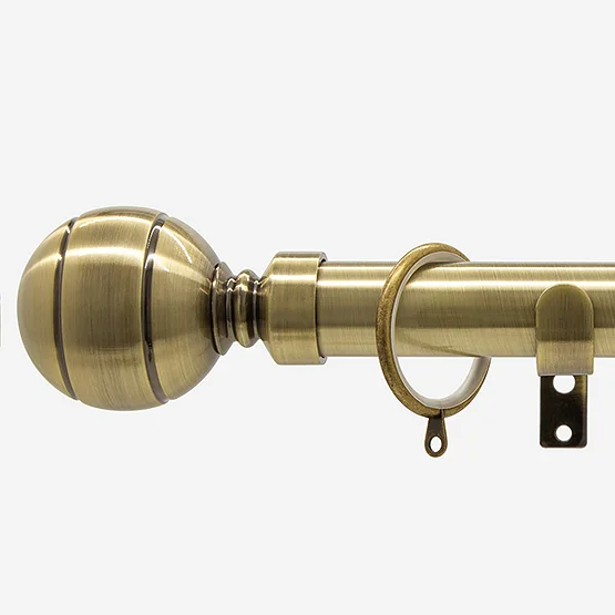 28mm Allure Classic Antique Brass Ribbed Ball Bay Window pole