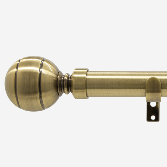 28mm Allure Classic Antique Brass Ribbed Ball Eyelet Bay Window Curtain Pole