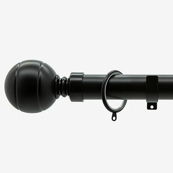 28mm Allure Classic Matt Black Ribbed Ball Bay Window pole