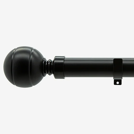 28mm Allure Classic Matt Black Ribbed Ball Eyelet Bay Window pole