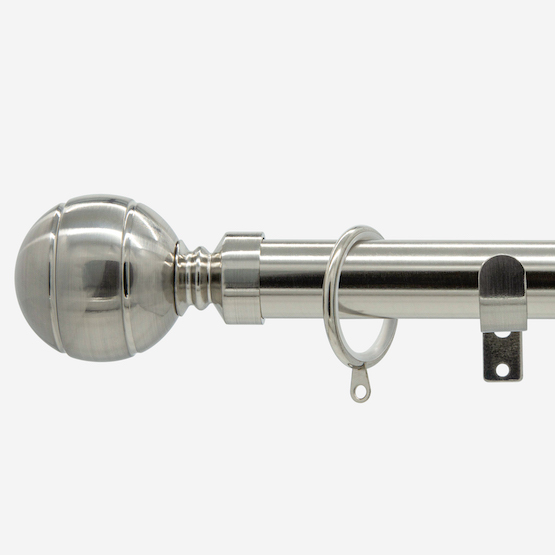28mm Allure Classic Stainless Steel Effect Ribbed Ball Bay Window Curtain Pole