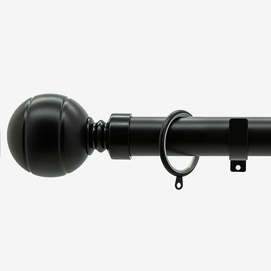 35mm Allure Classic Matt Black Ribbed Ball Finial pole