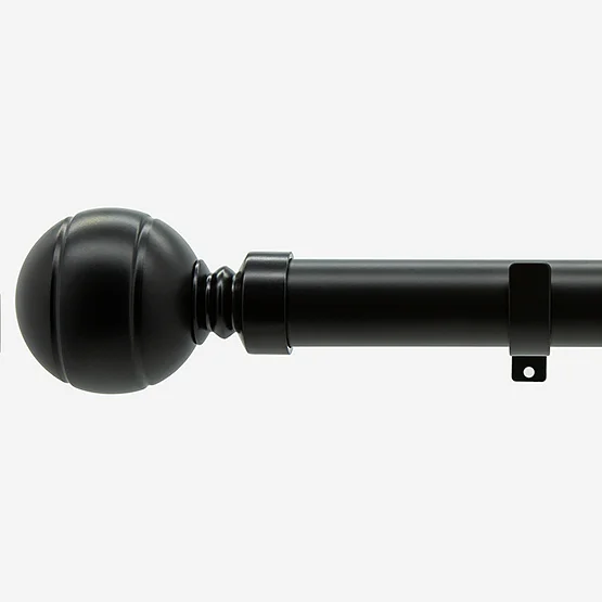 35mm Allure Classic Matt Black Ribbed Ball Finial Eyelet pole