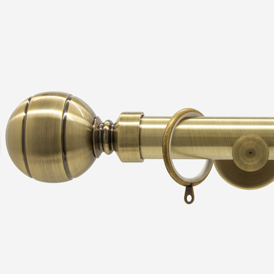 35mm Allure Signature Antique Brass Ribbed Ball Finial Curtain Pole