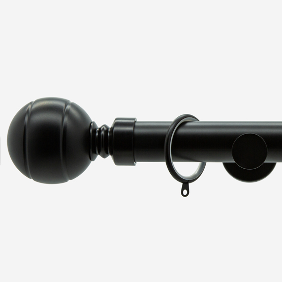 35mm Allure Signature Matt Black Ribbed Ball Finial Curtain Pole