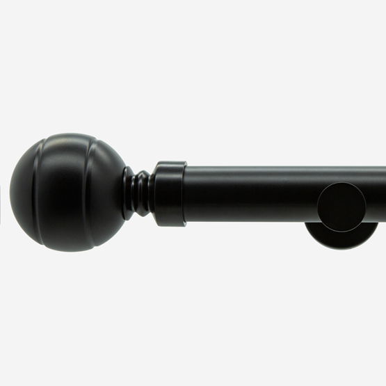 35mm Allure Signature Matt Black Ribbed Ball Finial Eyelet pole