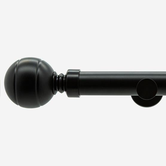 35mm Allure Signature Matt Black Ribbed Ball Finial Eyelet Curtain Pole