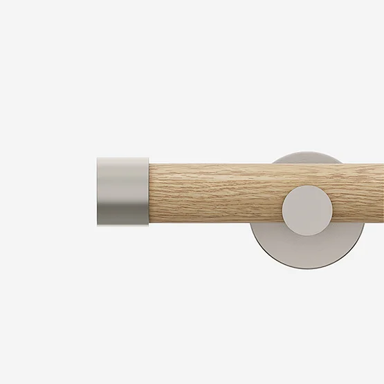 28mm Signature Brushed Steel & Natural Oak End Cap Eyelet pole