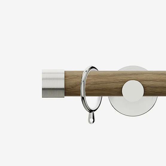 28mm Signature Stainless Steel & Aged Oak End Cap pole
