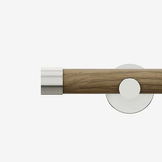 28mm Signature Stainless Steel & Aged Oak End Cap Eyelet pole