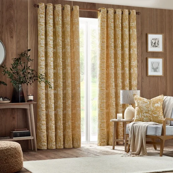 Furn Winter Woods Animal Chenille Ochre Eyelet rm_curtain