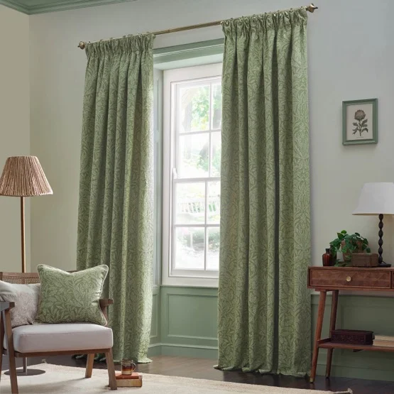 Morris & Co Acorn Tonal Matt Sage Pencil Pleat rm_curtain