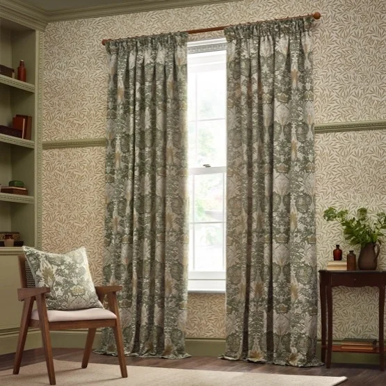Morris & Co Snakesheads Jacquard Chenille Sunflower and Stone Pencil Pleat rm_curtain
