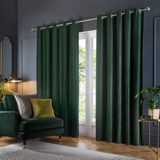 Paoletti Corinthian Velvet Forest Green Eyelet rm_curtain