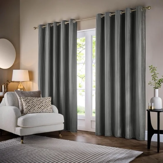 Paoletti Corinthian Velvet Grey Eyelet rm_curtain