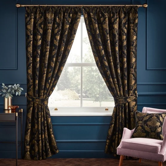 Paoletti Shiraz Traditional Jacquard Black Pencil Pleat rm_curtain