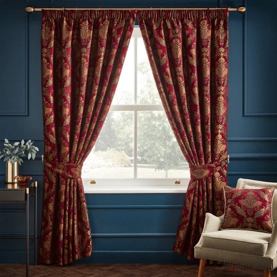 Paoletti Shiraz Traditional Jacquard Burgundy Pencil Pleat rm_curtain