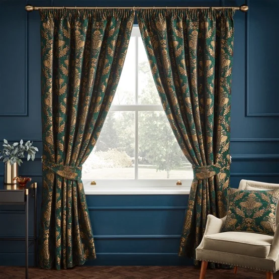 Paoletti Shiraz Traditional Jacquard Emerald Pencil Pleat rm_curtain