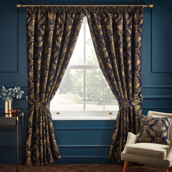 Paoletti Shiraz Traditional Jacquard Navy Pencil Pleat rm_curtain