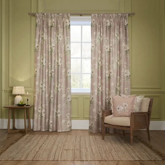 Sanderson Adele Floral Chenille Rose Pencil Pleat rm_curtain