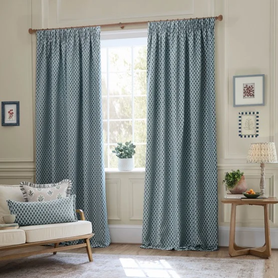 Sanderson Hutton Jacquard Blue Pencil Pleat rm_curtain