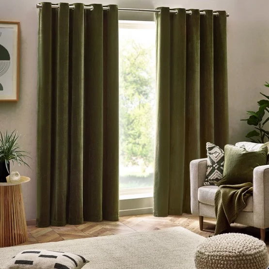 Chenille Opulence Olive Eyelet rm_curtain