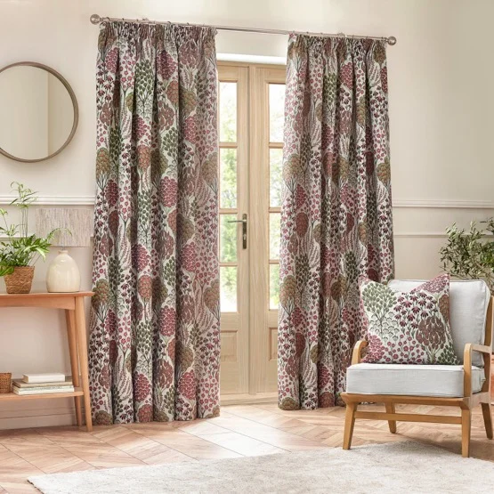 Wylder Ophelia Floral Jacquard Rednut Pencil Pleat rm_curtain