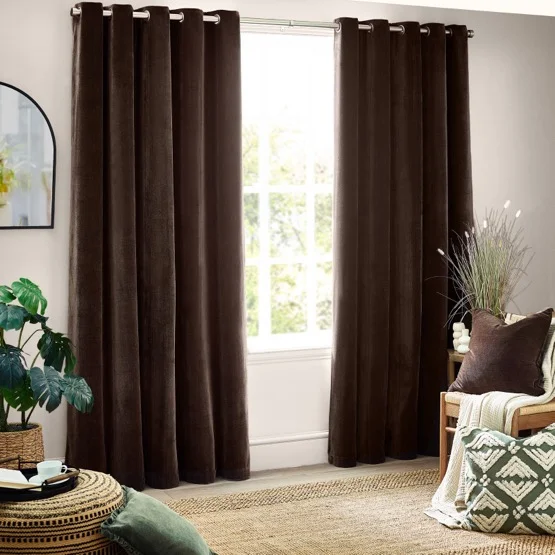 Yard Heavy Chenille Brown Eyelet rm_curtain