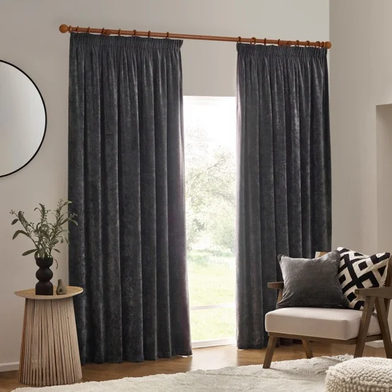 Yard Heavy Chenille Charcoal Pencil Pleat rm_curtain