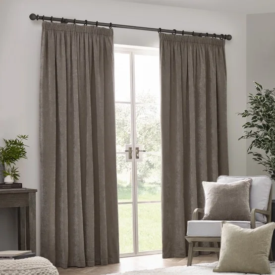Yard Heavy Chenille Greige Pencil Pleat rm_curtain