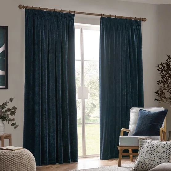 Yard Heavy Chenille Navy Pencil Pleat rm_curtain