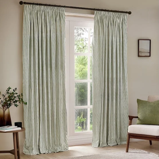 Yard Hebden Striped Forest Green Pencil Pleat rm_curtain