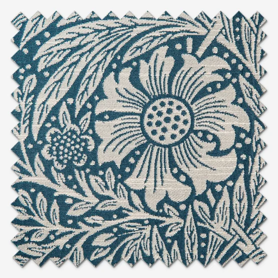 Morris & Co Marigold Floral Jacquard Indigo Pencil Pleat rm_curtain