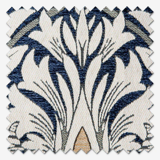 Morris & Co Snakesheads Jacquard Chenille Indigo and Leaf Pencil Pleat rm_curtain