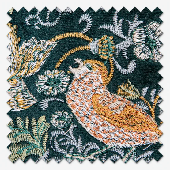 Morris & Co Strawberry Thief Embroidery Floral Forest Green Pencil Pleat rm_curtain