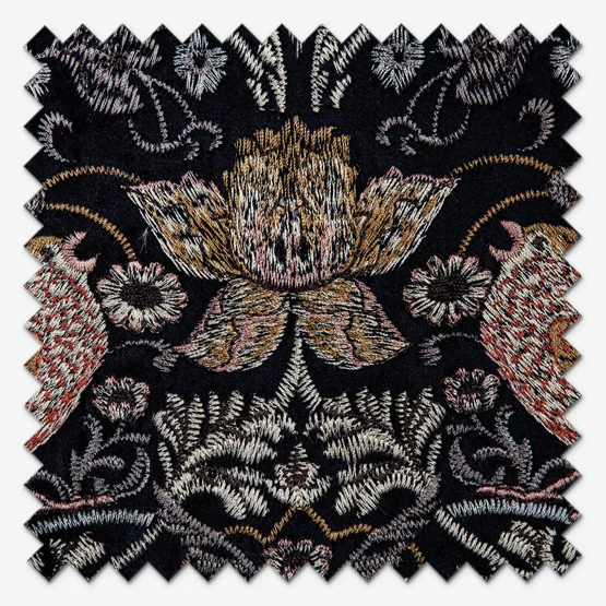 Morris & Co Strawberry Thief Embroidery Floral Indigo Pencil Pleat rm_curtain