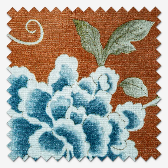 Sanderson Porcelain Garden Printed Chenille Rust Pencil Pleat rm_curtain