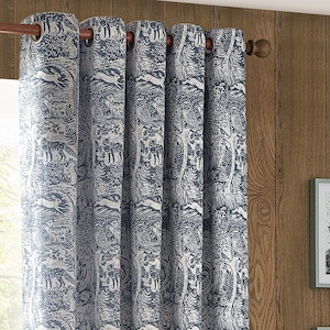 Furn Winter Woods Animal Chenille Midnight Eyelet Ready Made Curtain