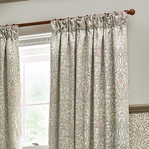 Morris & Co Acorn Multi Jacquard Stone and Sage Pencil Pleat Ready Made Curtain