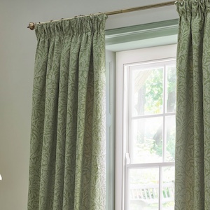 Morris & Co Acorn Tonal Matt Sage Pencil Pleat Ready Made Curtain