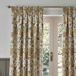 Morris & Co Cray Floral Velvet Clay and Stone Pencil Pleat Ready Made Curtain