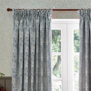 Morris & Co Marigold Floral Jacquard Indigo Pencil Pleat Ready Made Curtain