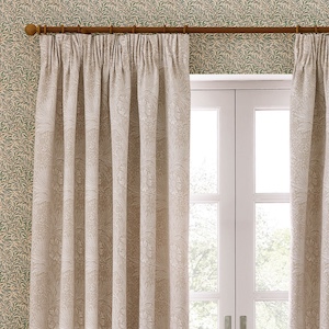 Morris & Co Marigold Floral Jacquard Stone Pencil Pleat Ready Made Curtain
