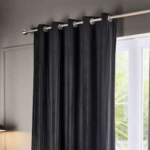 Paoletti Corinthian Velvet Black Eyelet Ready Made Curtain