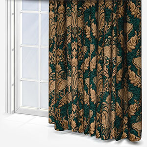 Paoletti Shiraz Traditional Jacquard Emerald Pencil Pleat Ready Made Curtain