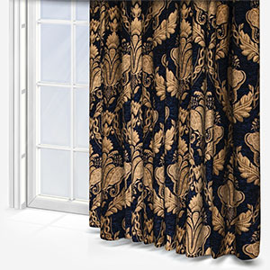 Paoletti Shiraz Traditional Jacquard Navy Pencil Pleat Ready Made Curtain