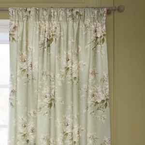 Sanderson Adele Floral Chenille Sage Pencil Pleat Ready Made Curtain