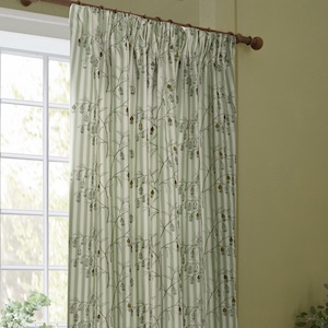 Sanderson Chinese Lanterns Embroidered Sage Pencil Pleat Ready Made Curtain