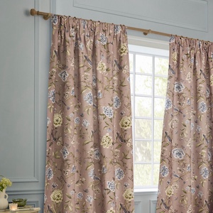 Sanderson Porcelain Garden Printed Chenille Blush Pencil Pleat Ready Made Curtain