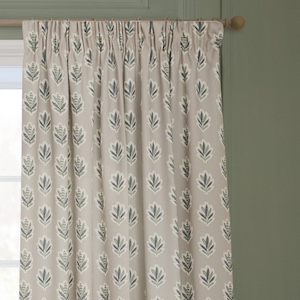Sanderson Sessiele Leaf Motif Flax Pencil Pleat Ready Made Curtain